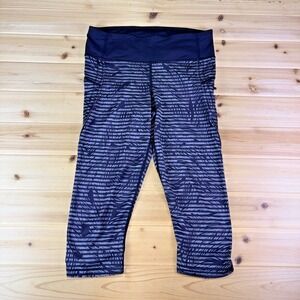 LuluLemon Leggings Womens 6 Black Gray Run Top Speed Crop Luxtreme Stripe Palm